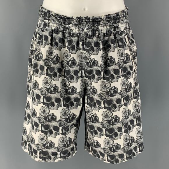 COMME des GARCONS HOMME PLUS Size S Grey Black Floral Cotton Bermuda Shorts - Picture 1 of 1